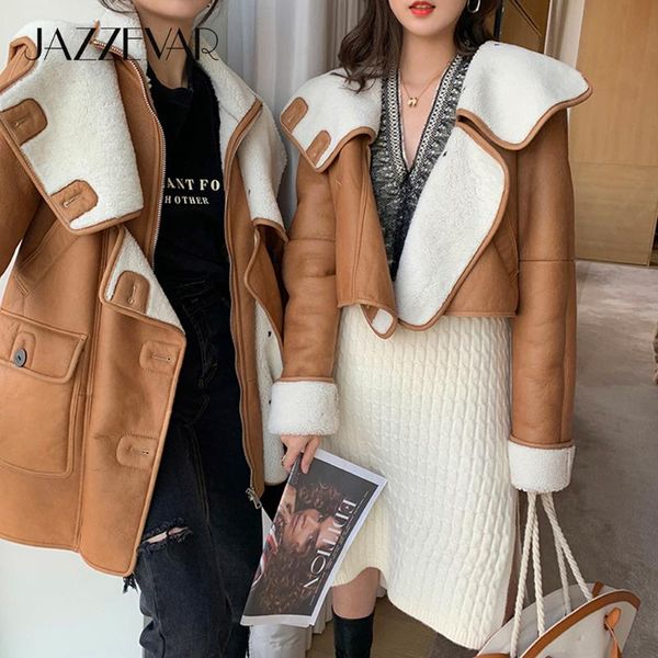 

women's fur & faux jazzevar sheepskin winter jacket high fashion street women real double faced outerwear female natural merino sheep c, Black