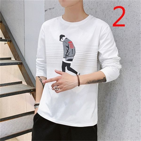 

new 2021 men's european and american long-sleeved t-shirt printing tide loose off the shoulder round neck ioo5, White;black