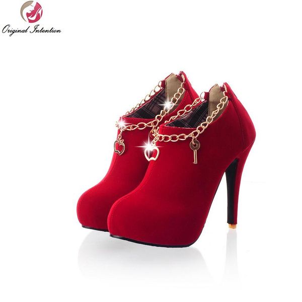 

dress shoes original intention fashion women pumps round toe thin high heels woman autumn winter zipper flock plus size, Black