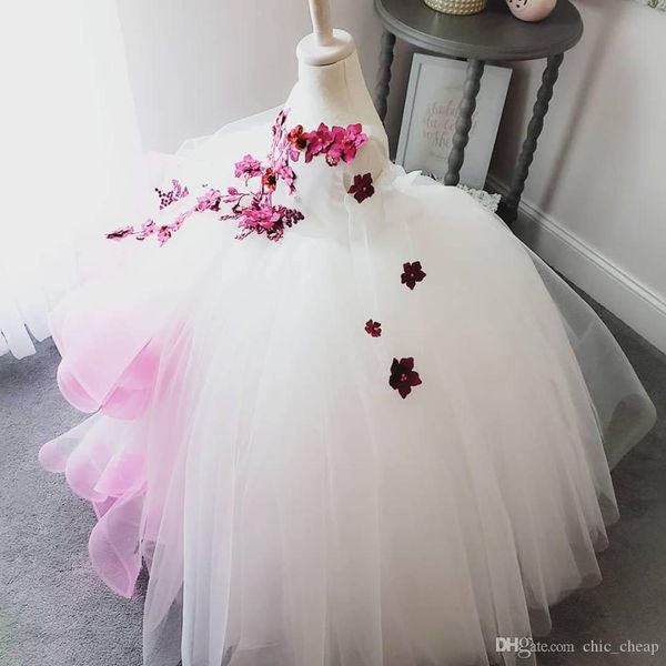 

2021 stunning lace pearls flowers flower girl dresses hand made flowers little girl wedding dresses vintage pageant dresses gowns, White;red