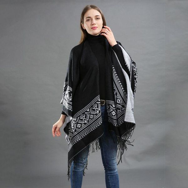 

scarves oversize winter fashion women knitted poncho tassel thick sweaters cardigan casual scarf batwing sleeve jumper and capes, Blue;gray