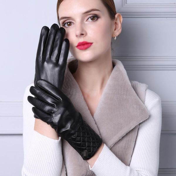 

fingerless gloves arrival woman sheepskin real leather female women winter warm designer style full finger mittens for the phone, Blue;gray