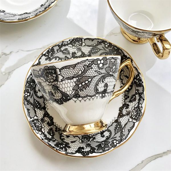 

cups & saucers england bone china coffee cup saucer set luxury afternoon tea party ceramic mug grade lace porcelain drinking ware