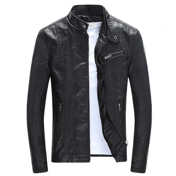 

autumn of men classic pu from false leather coat motorcyclist's motorcycle cycle coating handsome clothes outerwear masculine mqgf, Black