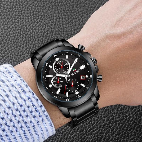 

wristwatches swish men date business chronograph watch casual waterproof sports quartz watches luminous military wristwatch montre homme 202, Slivery;brown