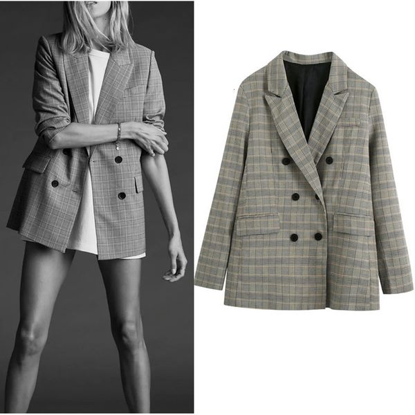 

Women 2021 New Plaid Long Sleeve Lapel Collar Double-breasted Blazer Woman Fashion Office Wear Elegant Ladies Outerwear 08rb 4FHH, White;black