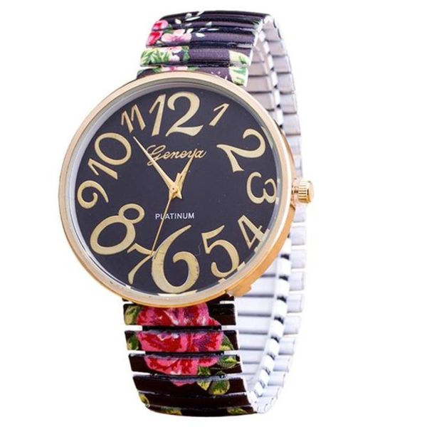 

wristwatches 2021 watch beautiful flowers print design luxury women elasticity shrink bracelet quartz wrist relogio feminino montr, Slivery;brown