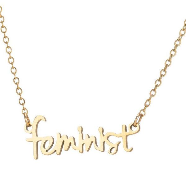 

chains sinogaa 2021 fashion letter "feminist" pendant necklace stainless steel for men women gold silver color part pendants chain