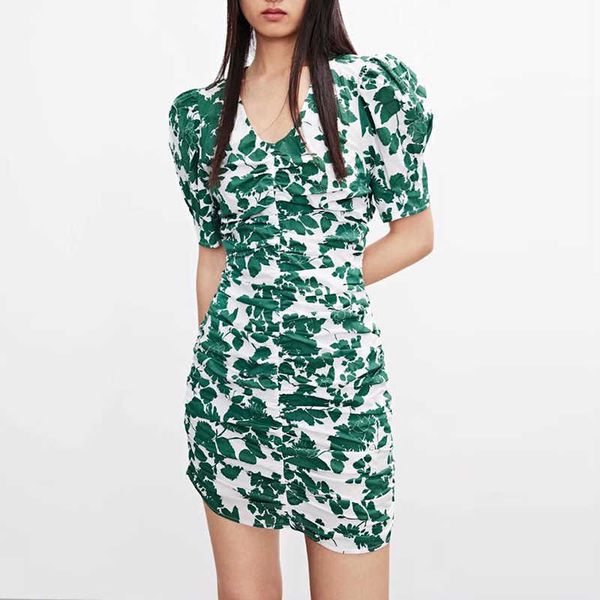 

dress summer fashion retro print v-neck chic youth women casual street brand 210601, Black;gray