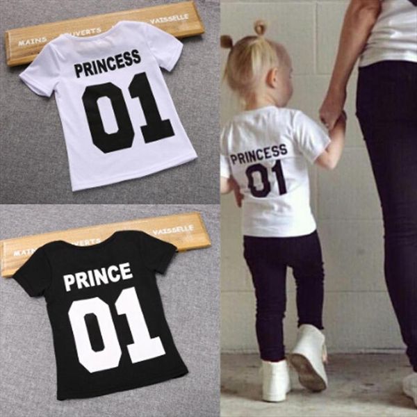 

children funny t shirt boys prince tees girls princess shirts kids casual white black number one 01 baby girl, Blue