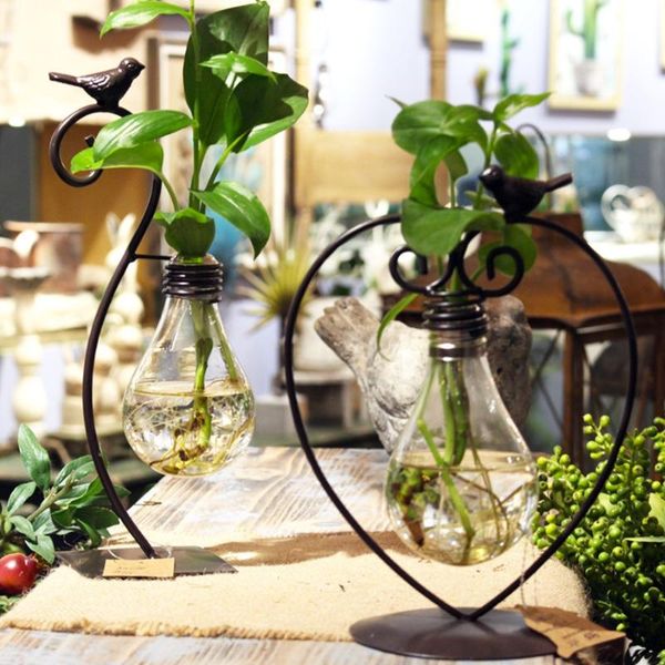 

vases creative modern style glass bulb vase tableplant flower wedding decorative with metal tray home decoration accessories