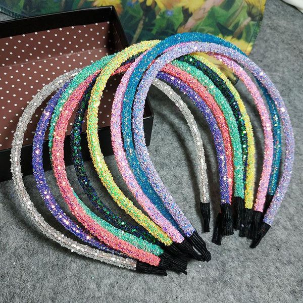 

new fashion glitter sequins hairbands for women headbands colorful thin hair hoop girls hair bands for children accessories, Slivery;white