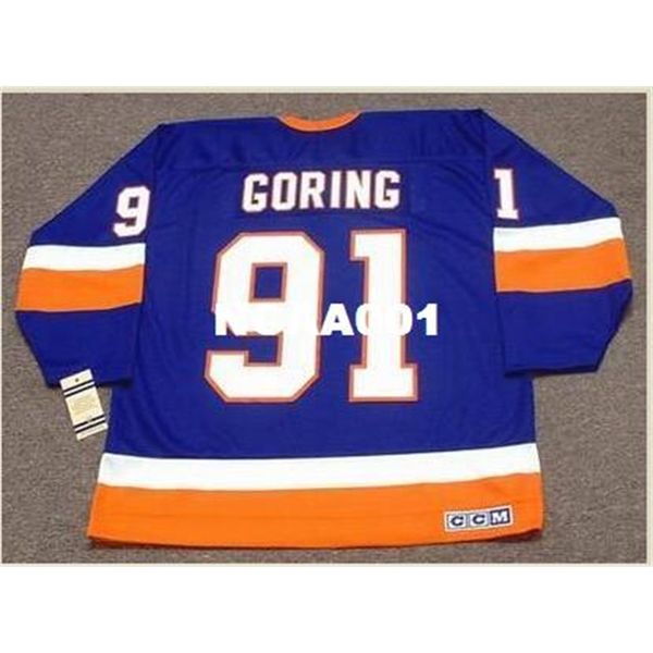 

001 #91 butch goring new york islanders 1982 ccm vintage retro home hockey jersey or custom any name or number retro jersey, Black