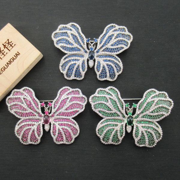 

pins, brooches apdgg 36x50mm white gold plated mixed color cz micro butterfly brooch, Gray