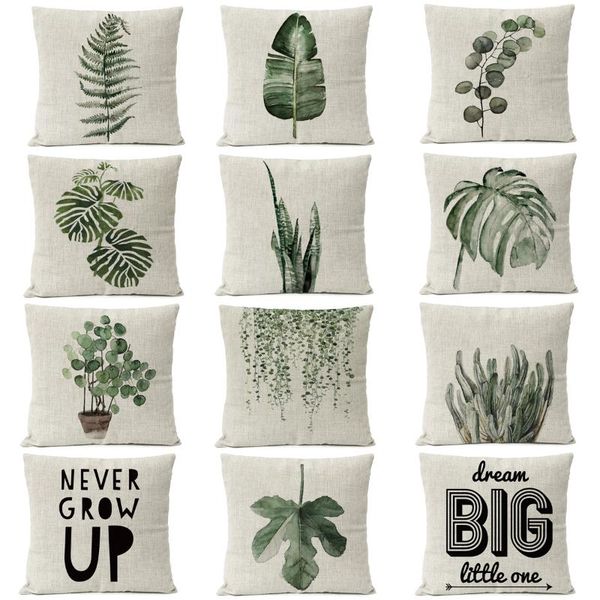 

tropical leaf pillow cover cactus monstera linen pillow case cushion cover home decorative floral sofa cushions