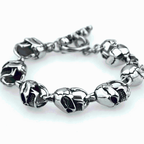 

link, chain punk style men's 316l stainless steel skull skeleton head link bracelet bangle biker jewelry for hip hop male 15mm*8.66&quo, Black