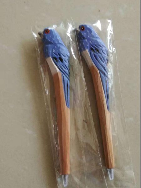 

ballpoint pens 5-100 pcs promotional wood craft blue bird pen basswood gift handmade carved colored, Blue;orange
