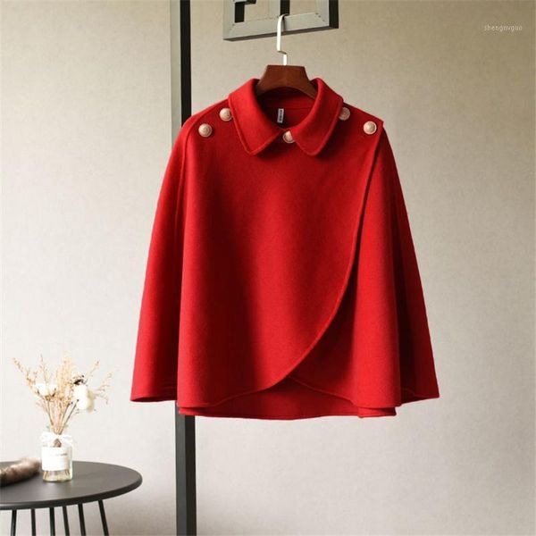 

pattern cloak typography temperament pure wool double faced tweed coat keep warm comfortable shawl women's & blends, Black