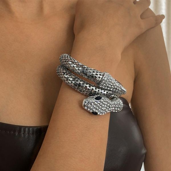 

tennis diezi exaggeration punk hip hop rhinestone snake bracelet for women men gothic gold silver color wrap bracelets bangles jewelry, Golden;silver