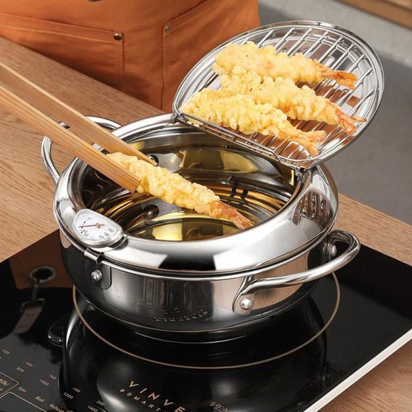 

pans japanese deep frying pot with a and lid 304 stainless steel kitchen tempura fryer pan 20 24 cm kc0405