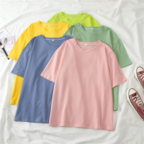

women's t-shirt 2021 summer korean sugar fruit color loose super fire short sleeve oversize wear solid top, White