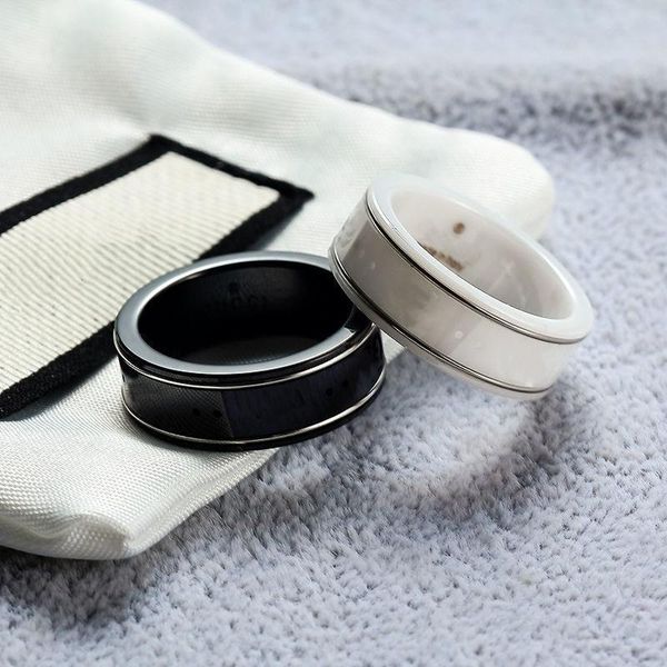 

black white rim couple rings simple letter ring ceramic material fashion women and man gifts jewelry supply, Silver