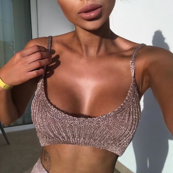 

gold crop knitted round neck vest crochet clothes women boho beach knitting halter tank backless sleeveless, White