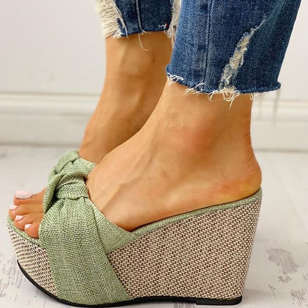 

Bow Tied Slip on Leisure Platform Summer Sandals 2021 Wedges High Heels Women Shoes Woman Mules Flip FlopsDress Shoes, Black