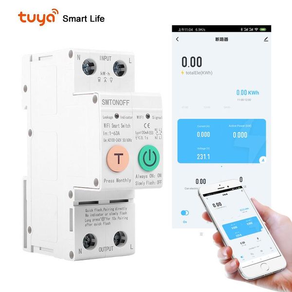 

smart home control single phase tuya din rail wifi energy meter leakage protection kwh wattmeter voice alexa
