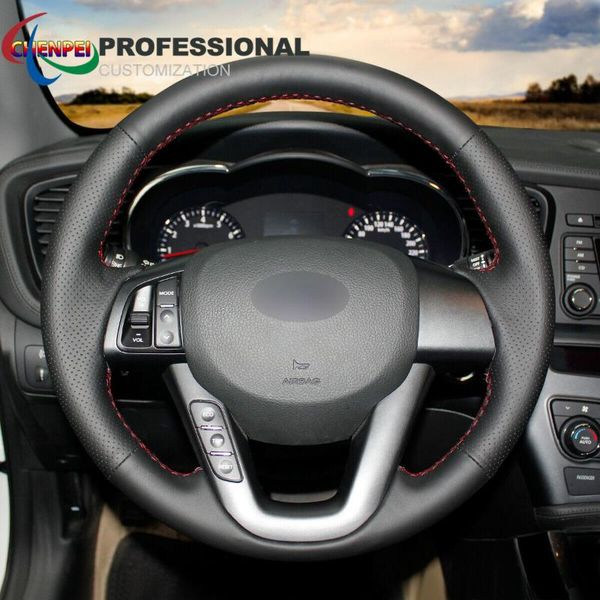 

steering wheel covers diy hand-sewn non-slip black leather car cover for kia k5 optima 2011-2013 interior accessories