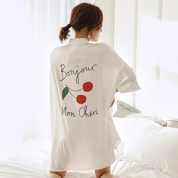 

women sleepshirt silk long nightgown loose style boyfriend blouse dress white nightshirts casual homewear, Black;red