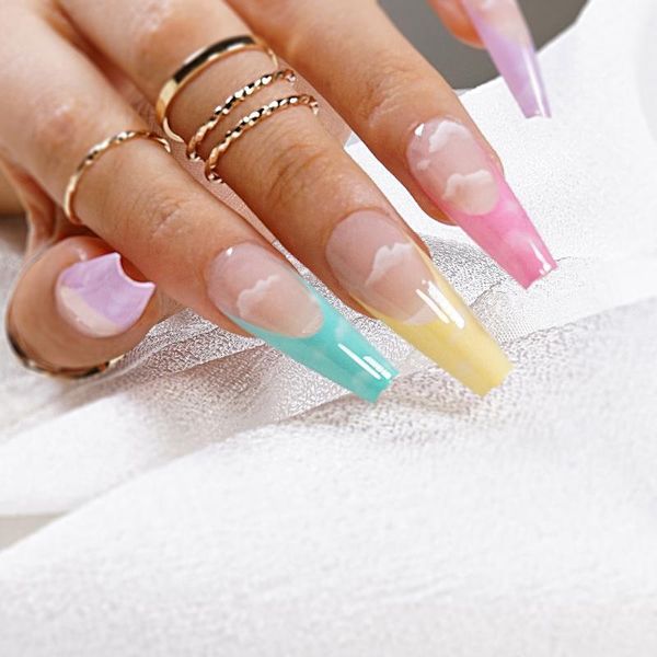 

nail gel 24pcs rainbow colors nails patch glue type long paragraph fashion manicure false, Red;pink