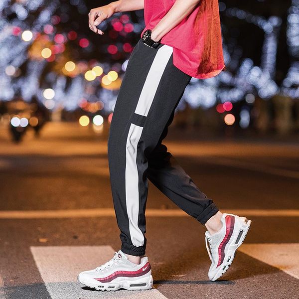 

men's casual pantalones de hombre fashion joggers ankle-length streetwear midweight pencil pants, Black