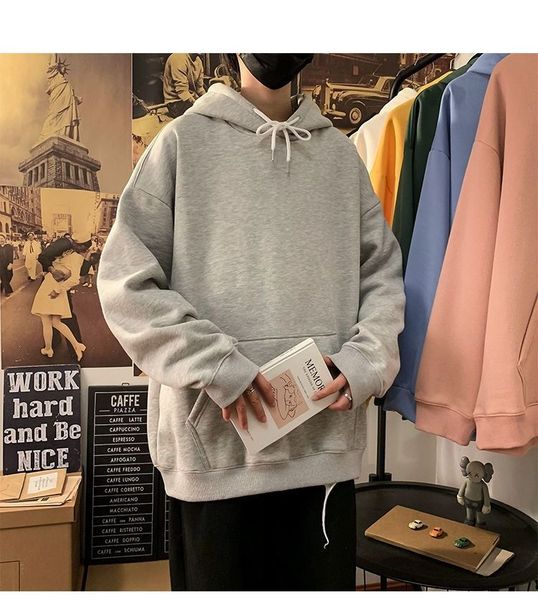 

men monochrome sweatshirts hooded casual coat office work wear, Black