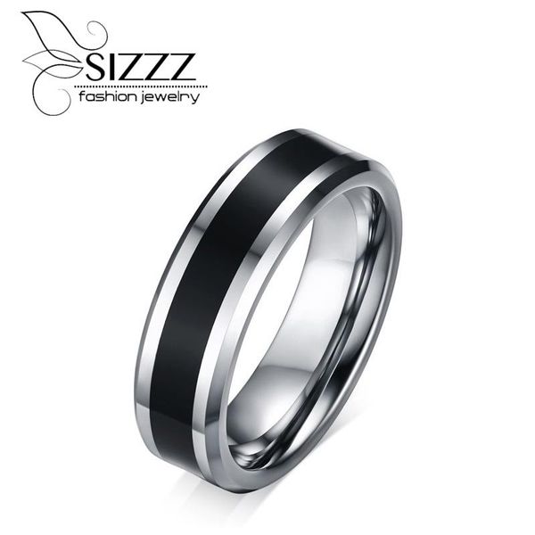

wedding rings sizzz men tungsten band ring with black carbon fiber inlay 6mm carbide fashionable jewelry size 7 to 12, Slivery;golden