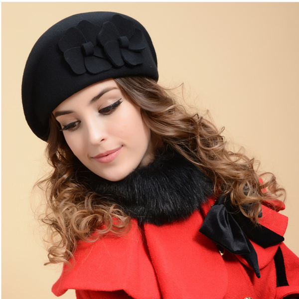 

beret winter berets women winter felt beret floral women felt french beret beanie fedora hat winter flowerg, Blue;gray