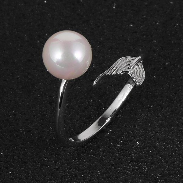 

wedding rings female imitation pearl open adjustable ring silver plated mermaid tail bridal engagement bands for women, Slivery;golden