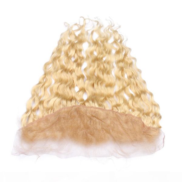 

wet and wavy #613 blonde 13x4 full lace frontal closure brazilian water wave blonde virgin human hair ear to ear lace frontals, Black;brown
