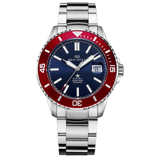 

wristwatches seagull watch 2021 ocean star automatic mechanical300m waterproof diving sport red dial 816.92.6113, Slivery;brown