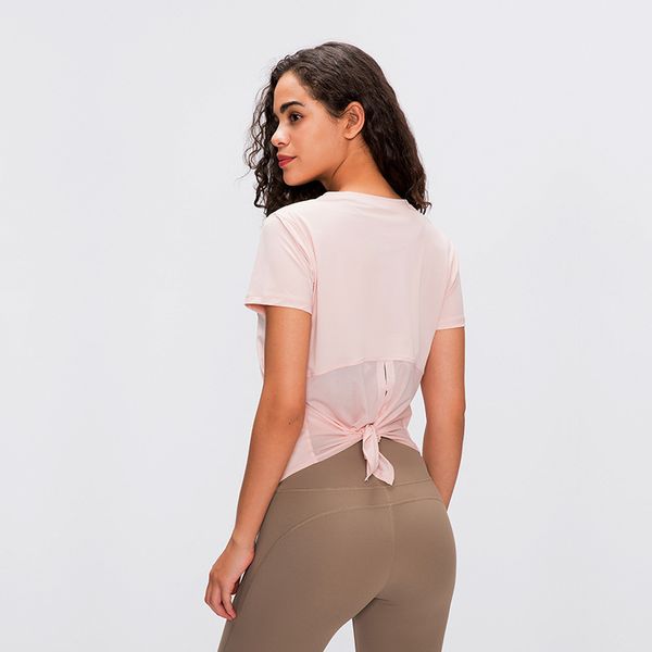 

2021 back crocheted shredded yoga women's t-shirt loosey fit the neck workout by running t of fitness short sleeve shirts p5tb, Black;white