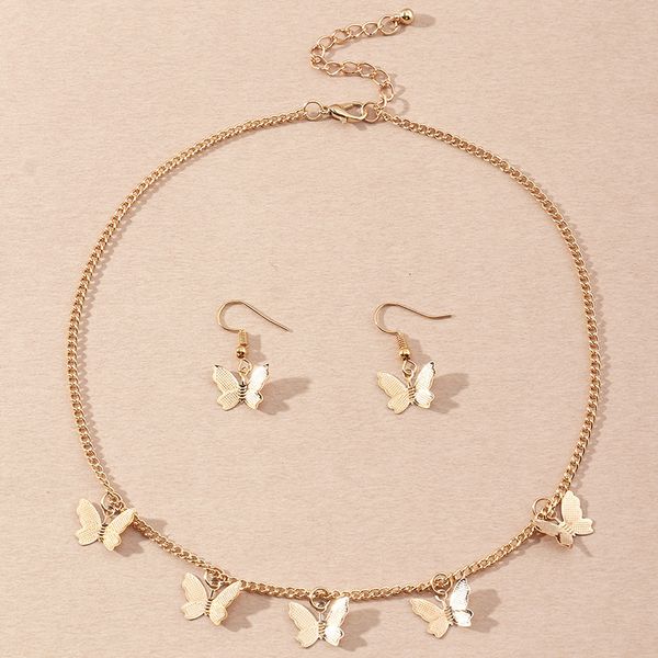 

sz0428 jewelry chain small fresh butterfly earrings necklace set, Silver