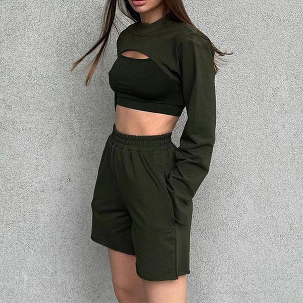 

women's tracksuits tracksuit shawl tanks shorts 3 piece set female sport suit solid crop and wide leg pants casual fashion summer 2021, Gray