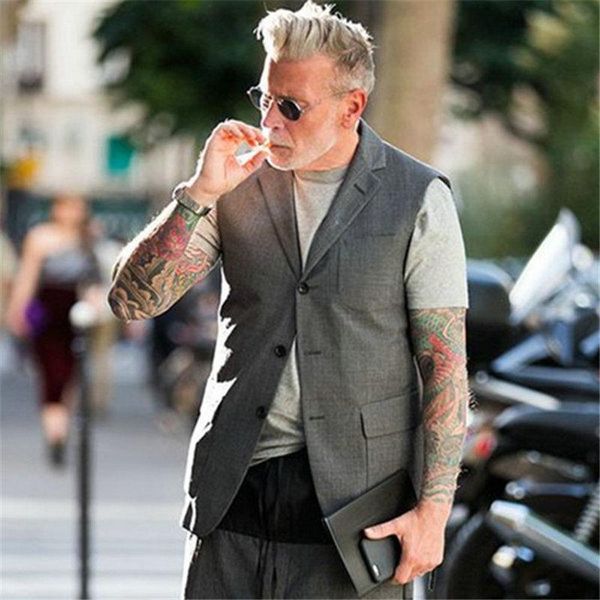 

men's vests mens vest suit slim fit wool blend single breasted gray black waistcoat men waist coat for man, Black;white