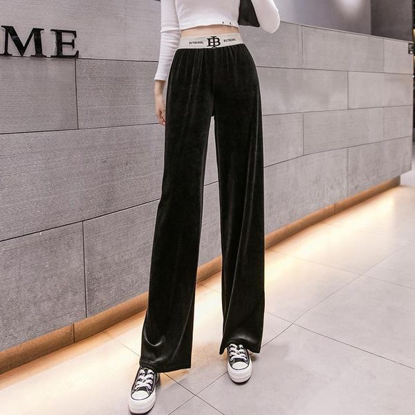 

women's pants & capris autumn witer gold wire velvet women trousers wide-leg loose straight-leg casual high waist elastic fashion, Black;white