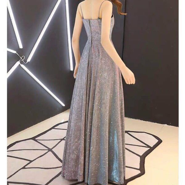 

Sexy Sling Style Sparkling Sequined Floor Length Prom Dress Women Elegant Zipper Back Sleeveless Evening Dress, Purple