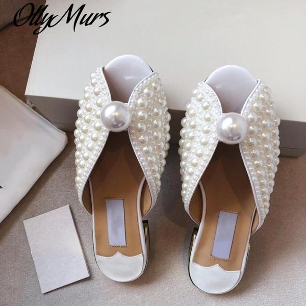 

slippers ollymurs zapatos de mujer woman peep-toes flats pearl mules summer, Black