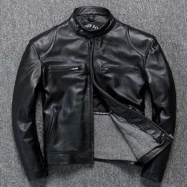 

men's leather & faux genuine jacket men coat sheepskin lining 2021, Black
