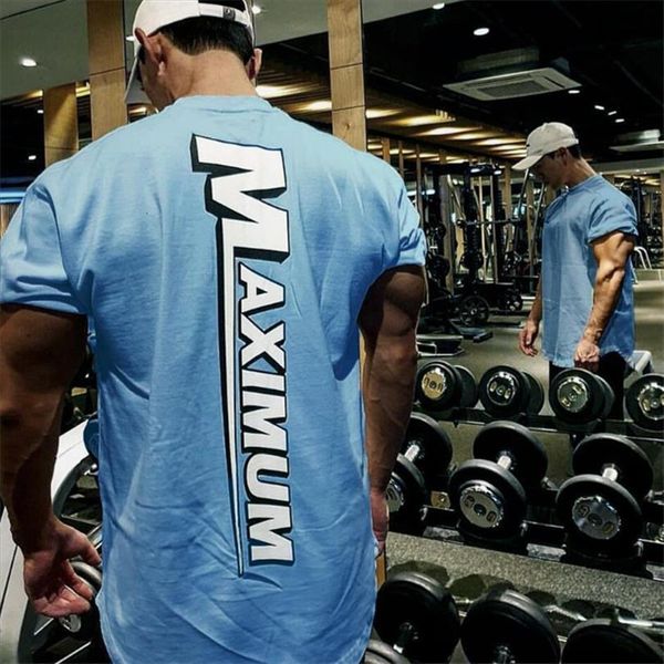 

gym fitness casual loose mens t shirt short sleeve summer cotton printed tee male workout training apparel, White;black