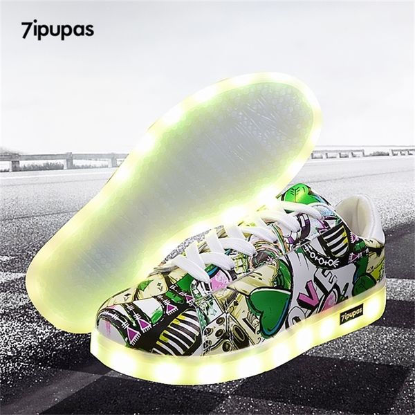 

7ipupas 27-44 led luminous shoes with light,simulation sole superstar led sneakers boy,girl light up glowing sneakers 210303, Black