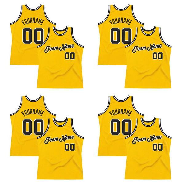 Custom Gold Black-White Authentic Throwback Basketball Jersey